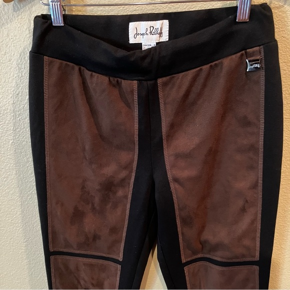 Joseph Ribkoff Pull On Mid Rise Black Leggings with Brown Faux Suede, size 4 Y2K - Picture 3 of 7